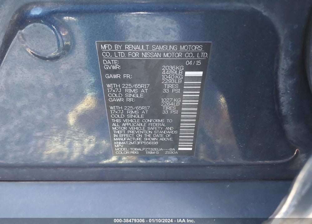 2015 NISSAN ROGUE S VIN: KNMAT2MT3FP556198