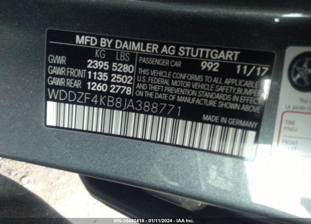 2018 MERCEDES-BENZ E 300 4MATIC VIN: WDDZF4KB8JA388771