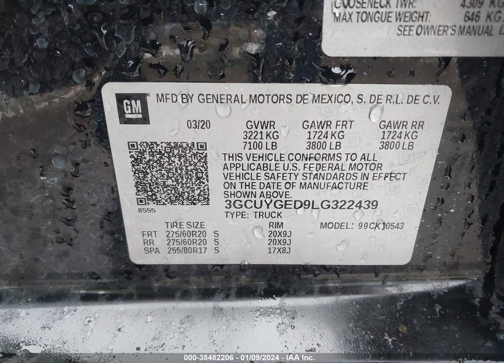 2020 CHEVROLET SILVERADO 1500 4WD SHORT BED LTZ VIN: 3GCUYGED9LG322439