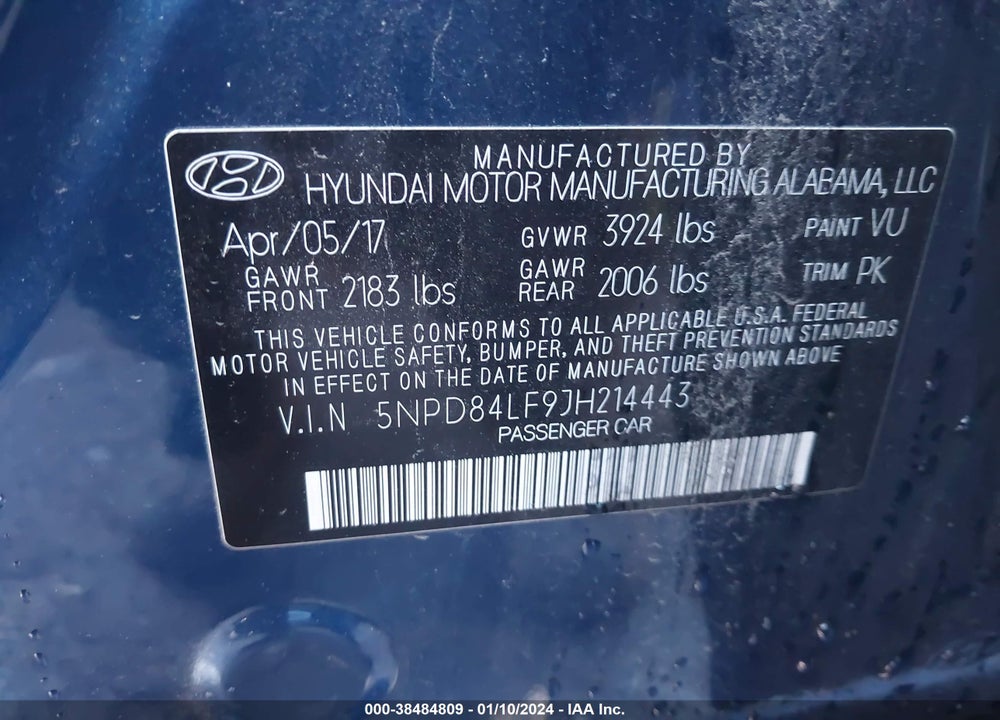 2018 HYUNDAI ELANTRA SEL VIN: 5NPD84LF9JH214443