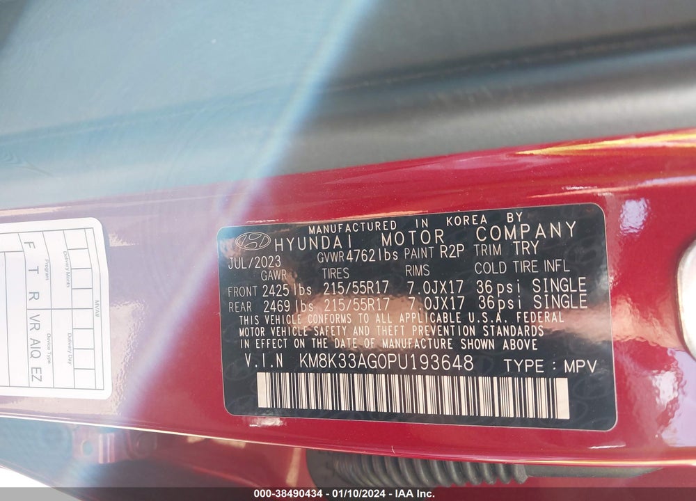 2023 HYUNDAI KONA ELECTRIC SEL VIN: KM8K33AG0PU193648