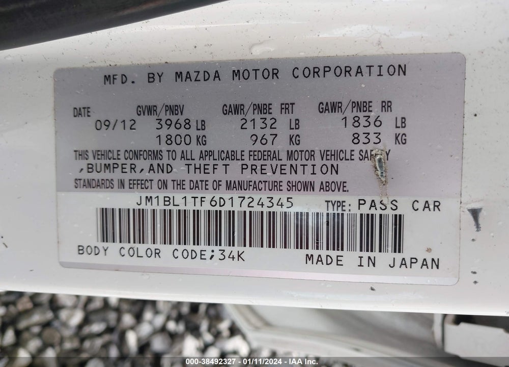 2013 MAZDA 3 I SV VIN: JM1BL1TF6D1724345