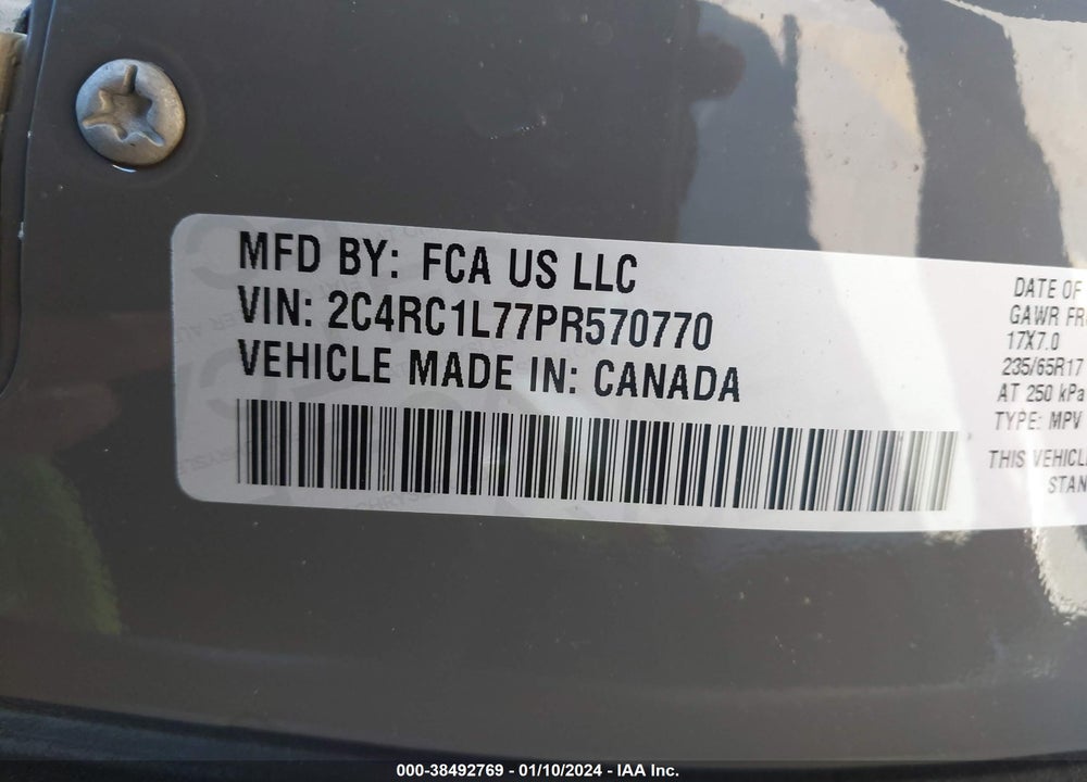 2023 CHRYSLER PACIFICA HYBRID TOURING L VIN: 2C4RC1L77PR570770