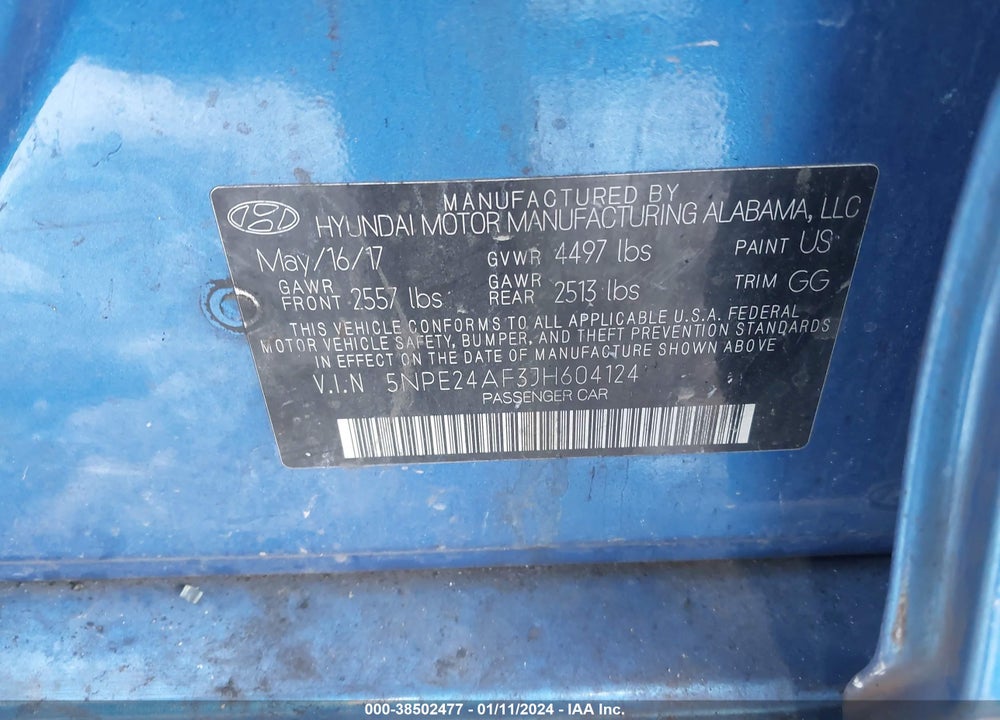 2018 HYUNDAI SONATA SE VIN: 5NPE24AF3JH604124