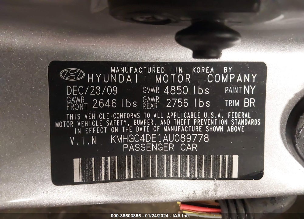 2010 HYUNDAI GENESIS 3.8 VIN: KMHGC4DE1AU089778