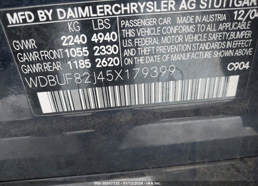 2005 MERCEDES-BENZ E 320 4MATIC VIN: WDBUF82J45X179399