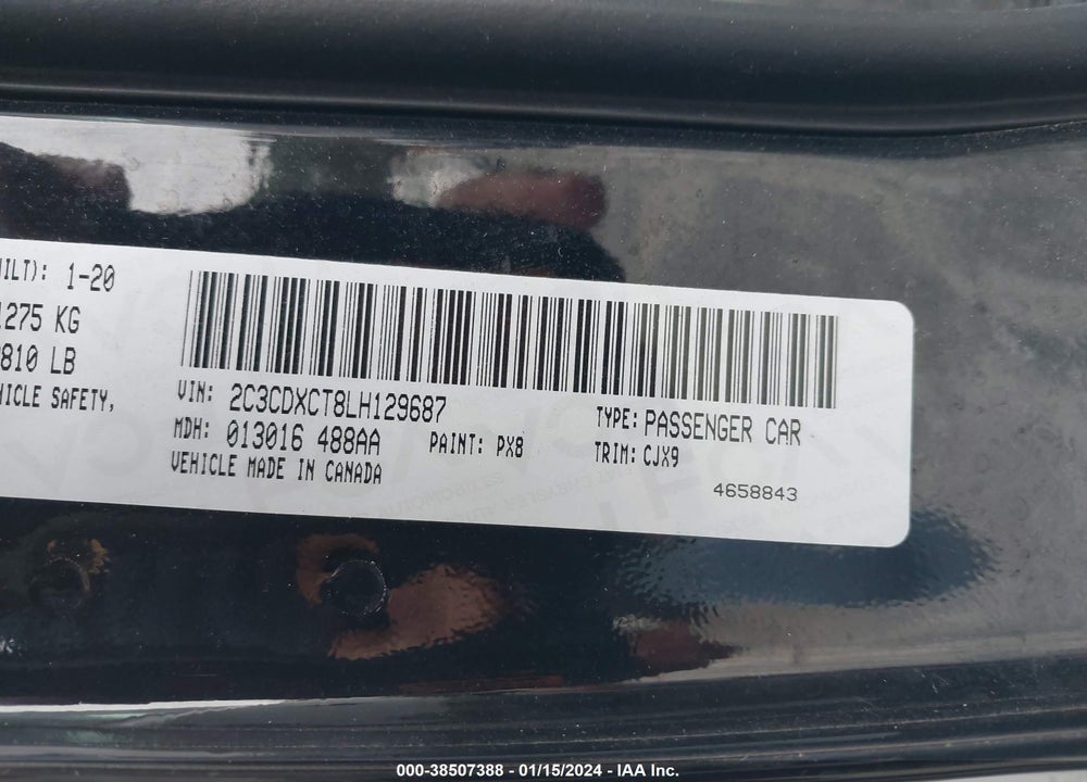 2020 DODGE CHARGER R/T RWD VIN: 2C3CDXCT8LH129687