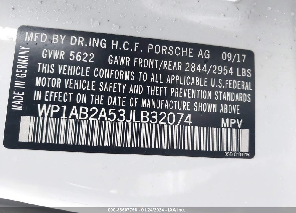 2018 PORSCHE MACAN S VIN: WP1AB2A53JLB32074