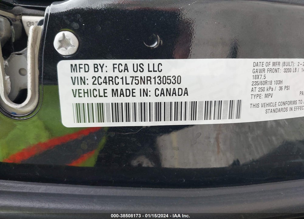 2022 CHRYSLER PACIFICA HYBRID TOURING L VIN: 2C4RC1L75NR130530
