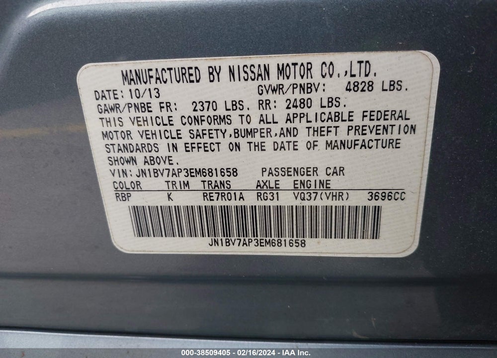2014 INFINITI Q50 VIN: JN1BV7AP3EM681658