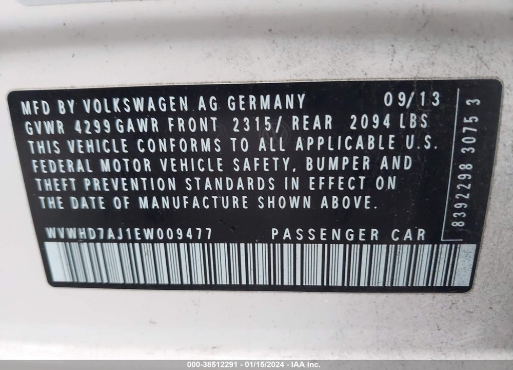 2014 VOLKSWAGEN GTI DRIVER'S EDITION VIN: WVWHD7AJ1EW009477