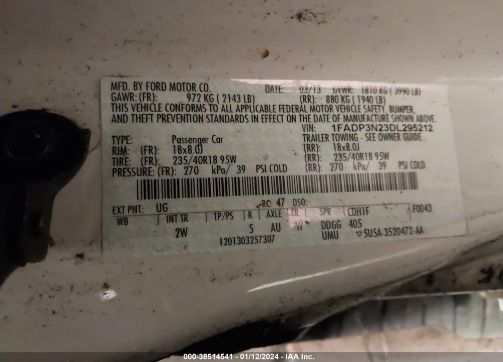 2013 FORD FOCUS TITANIUM VIN: 1FADP3N23DL295212