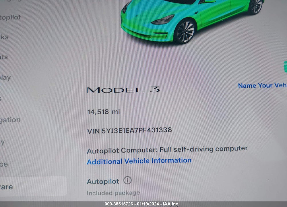 2023 TESLA MODEL 3 REAR-WHEEL DRIVE VIN: 5YJ3E1EA7PF431338