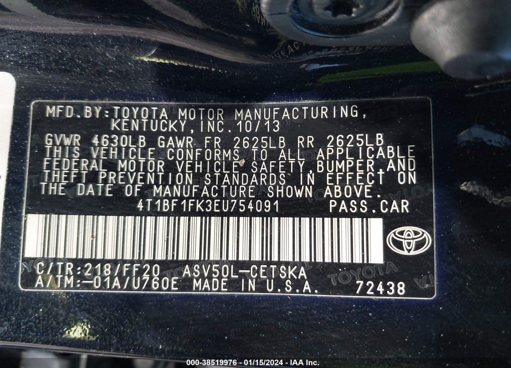 2014 TOYOTA CAMRY SE VIN: 4T1BF1FK3EU754091