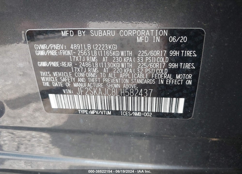 2020 SUBARU FORESTER VIN: JF2SKAJC8LH582437