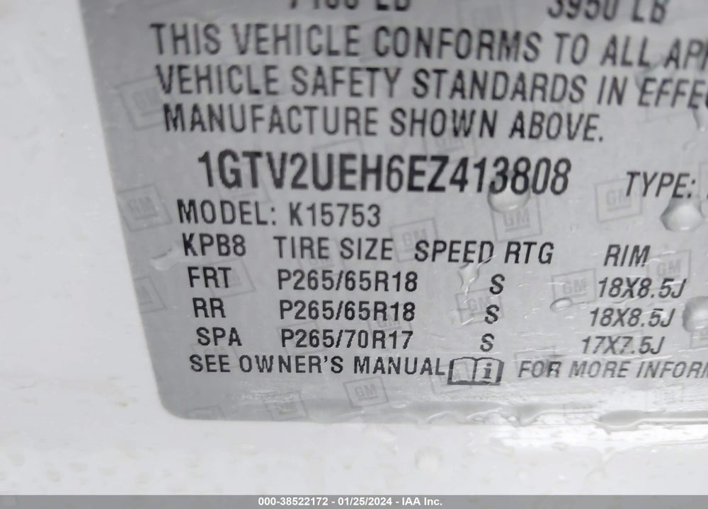 2014 GMC SIERRA 1500 VIN: 1GTV2UEH6EZ413808
