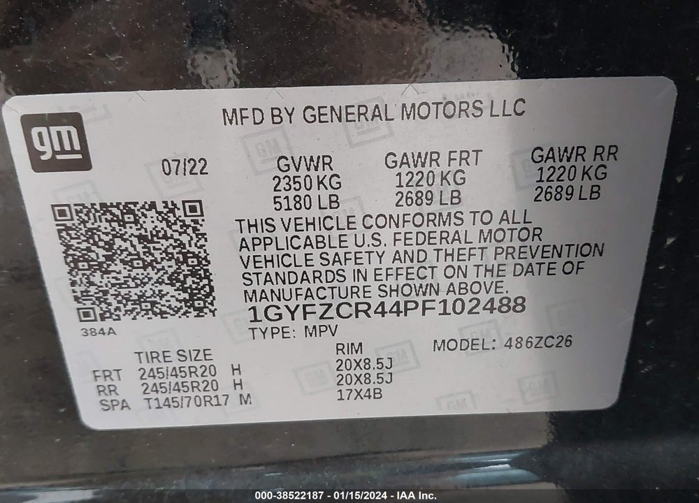 2023 CADILLAC XT4 FWD PREMIUM LUXURY VIN: 1GYFZCR44PF102488