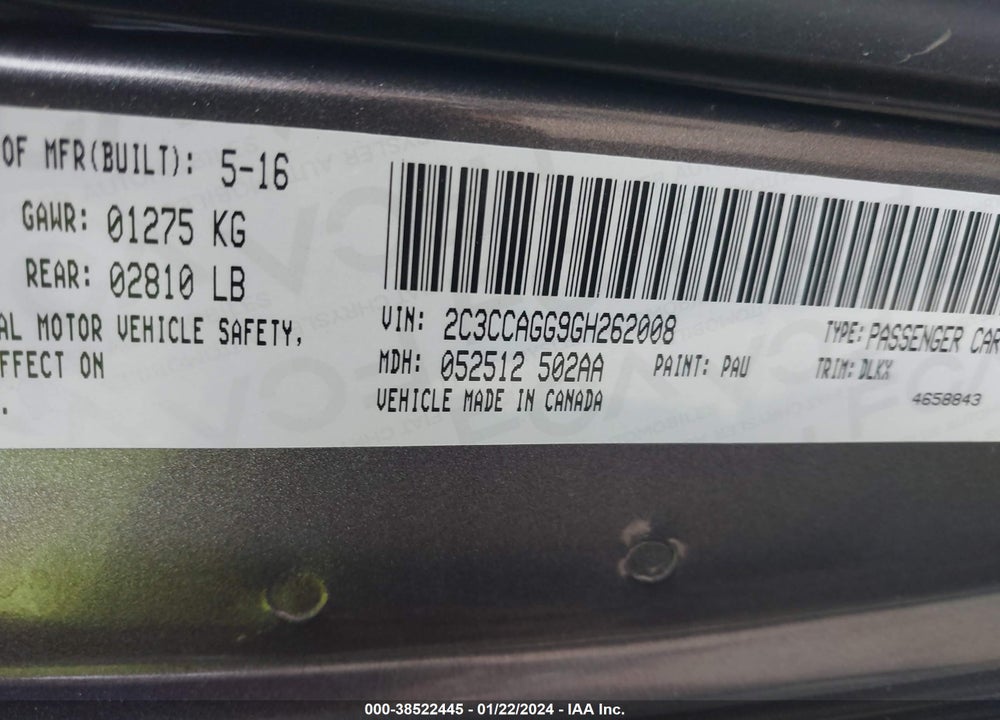 2016 CHRYSLER 300 300S ALLOY EDITION VIN: 2C3CCAGG9GH262008
