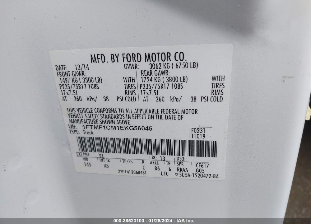 2014 FORD F-150 XL VIN: 1FTMF1CM1EKG56045