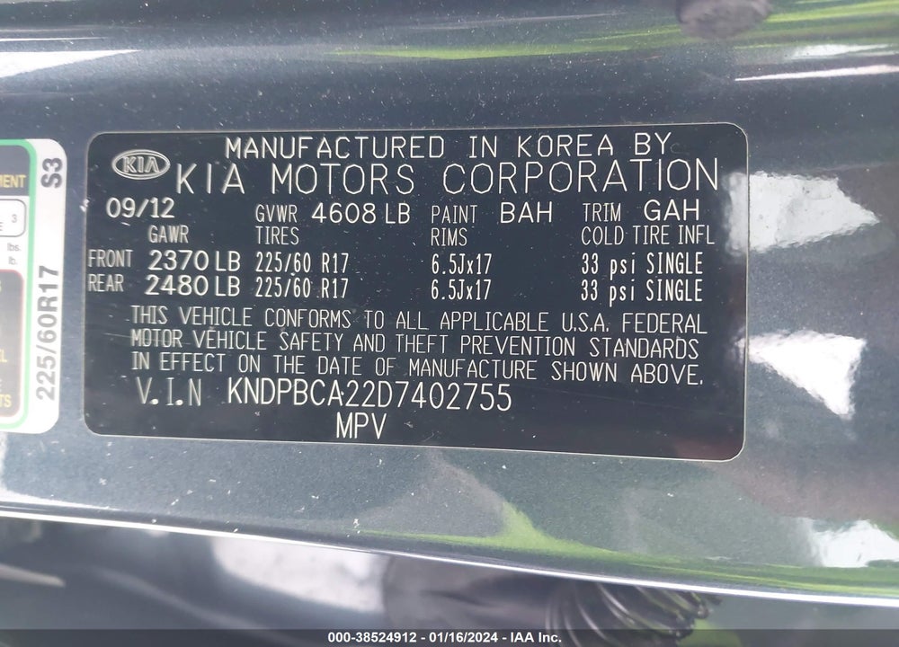 2013 KIA SPORTAGE LX VIN: KNDPBCA22D7402755