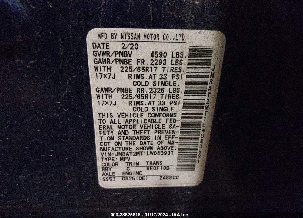 2020 NISSAN ROGUE VIN: JN8AT2MT1LW040931