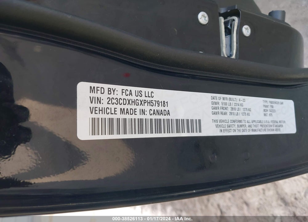 2023 DODGE CHARGER GT VIN: 2C3CDXHGXPH579181