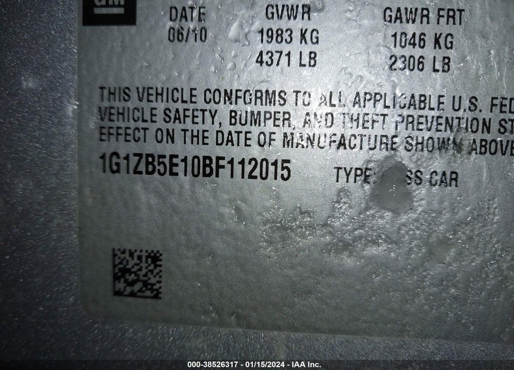 2011 CHEVROLET MALIBU VIN: 1G1ZB5E10BF112015