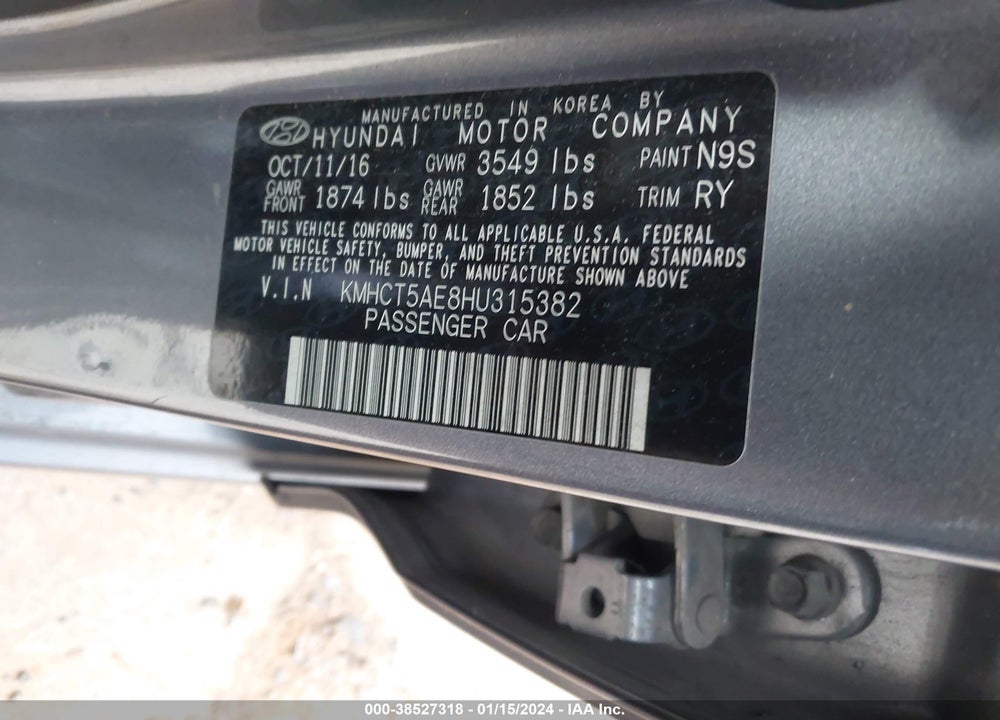 2017 HYUNDAI ACCENT SE VIN: KMHCT5AE8HU315382