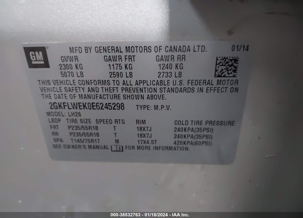 2014 GMC TERRAIN SLE-2 VIN: 2GKFLWEK0E6245298