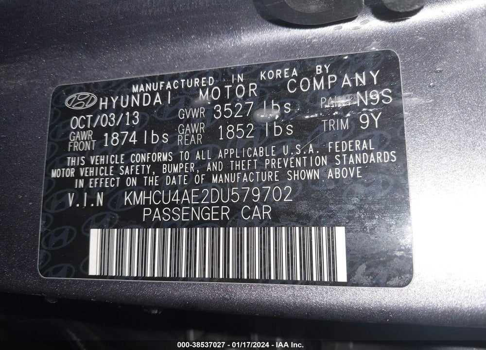2013 HYUNDAI ACCENT GLS VIN: KMHCU4AE2DU579702
