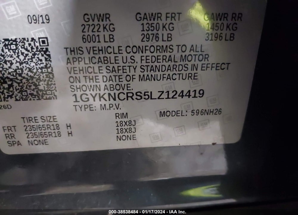2020 CADILLAC XT5 FWD PREMIUM LUXURY VIN: 1GYKNCRS5LZ124419