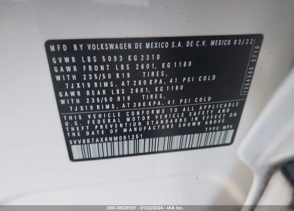 2022 VOLKSWAGEN TIGUAN 2.0T SE R-LINE BLACK VIN: 3VV8B7AX6NM091251