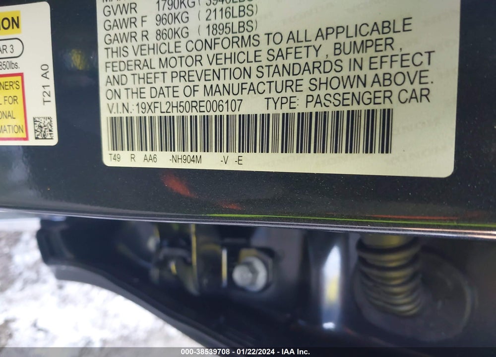 2024 HONDA CIVIC LX VIN: 19XFL2H50RE006107