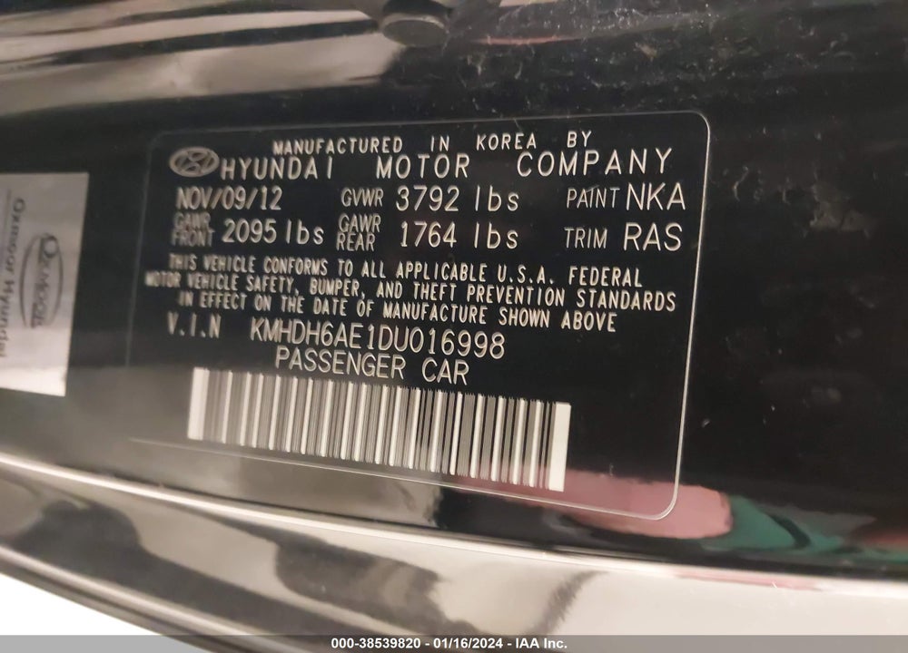 2013 HYUNDAI ELANTRA GS VIN: KMHDH6AE1DU016998