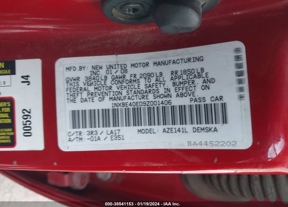 2009 TOYOTA COROLLA XRS VIN: 1NXBE40E09Z001406