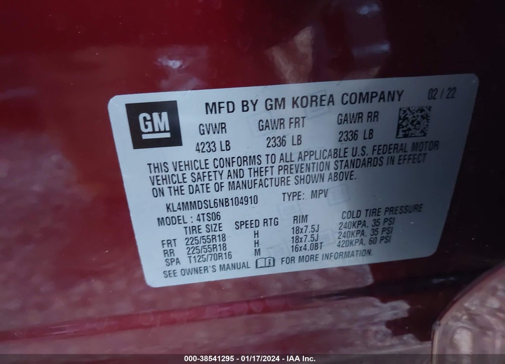 2022 BUICK ENCORE GX FWD SELECT VIN: KL4MMDSL6NB104910