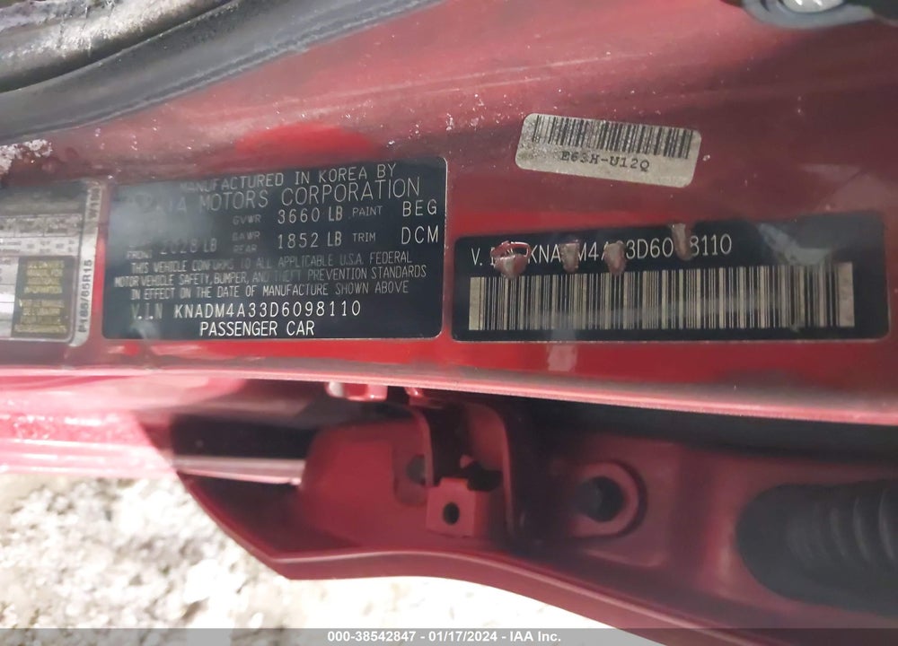 2013 KIA RIO LX VIN: KNADM4A33D6098110