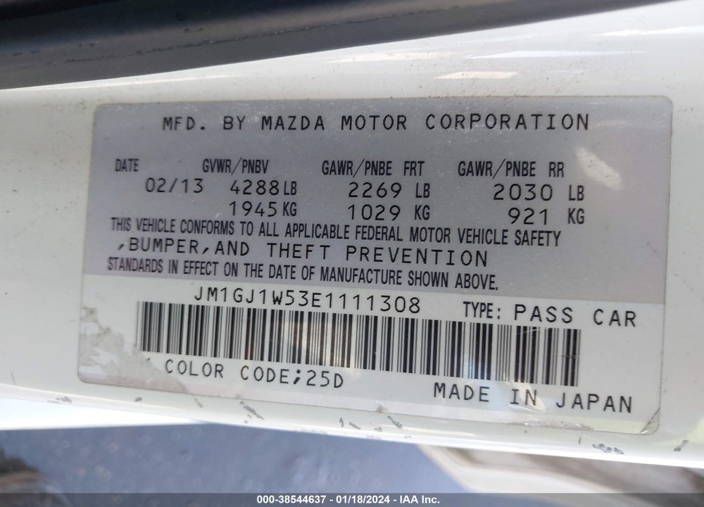 2014 MAZDA 6 I GRAND TOURING VIN: JM1GJ1W53E1111308