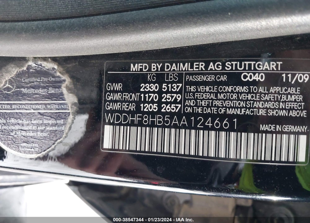 2010 MERCEDES-BENZ E 350 4MATIC VIN: WDDHF8HB5AA124661
