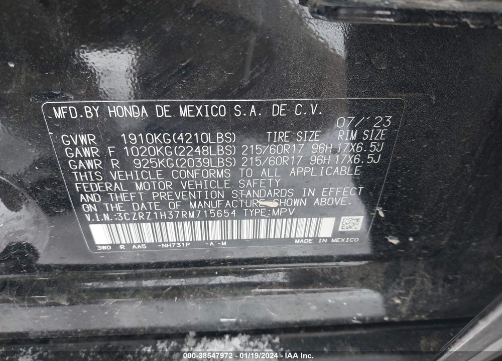 2024 HONDA HR-V 2WD LX VIN: 3CZRZ1H37RM715654
