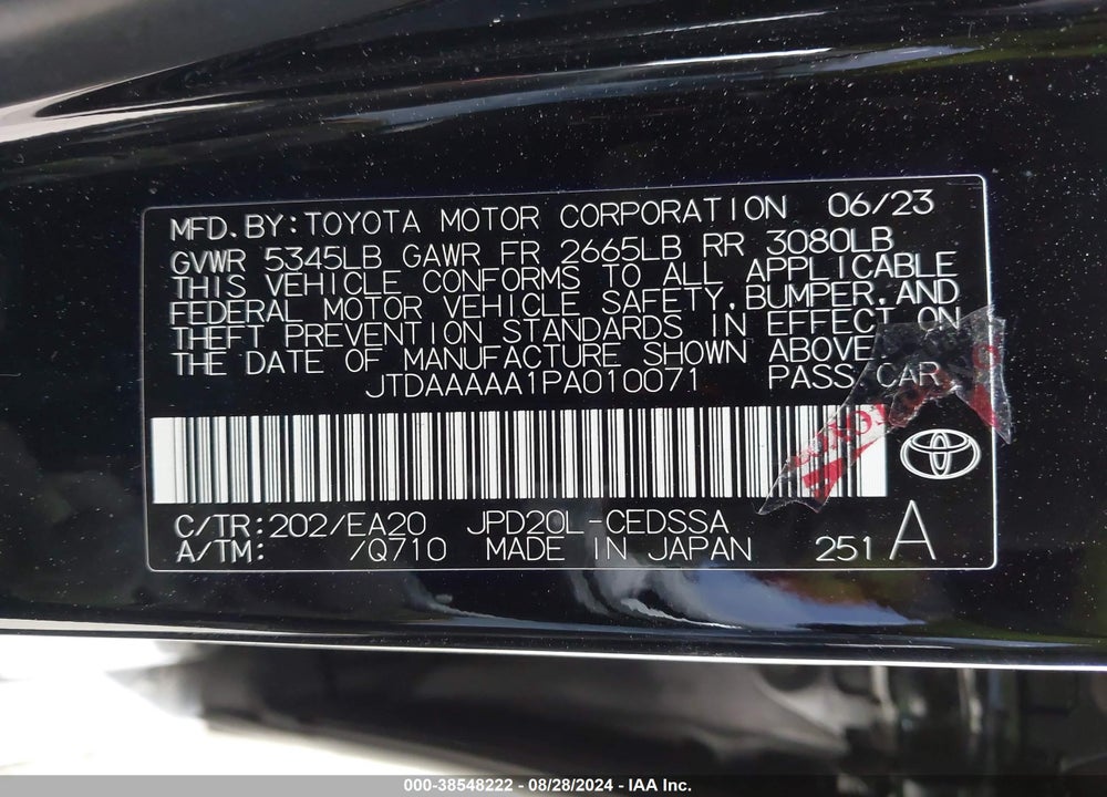 2023 TOYOTA MIRAI XLE VIN: JTDAAAAA1PA010071