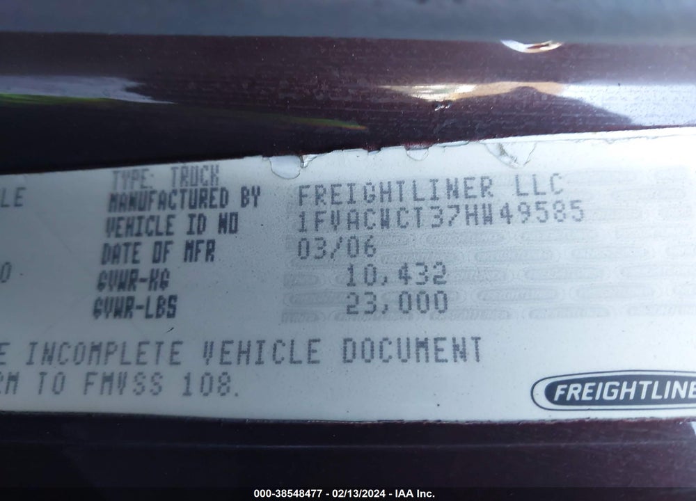 2008 FREIGHTLINER M2 106 MEDIUM DUTY VIN: 1FVACWCT37HW49585