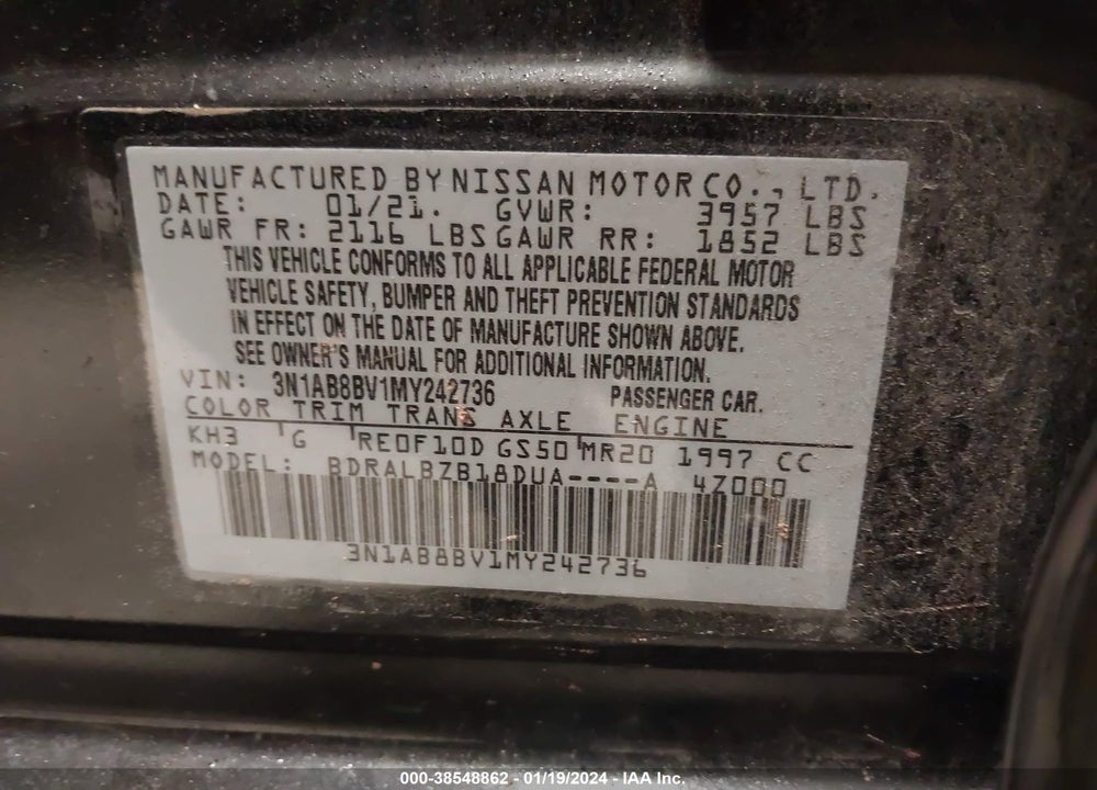 2021 NISSAN SENTRA S XTRONIC CVT VIN: 3N1AB8BV1MY242736