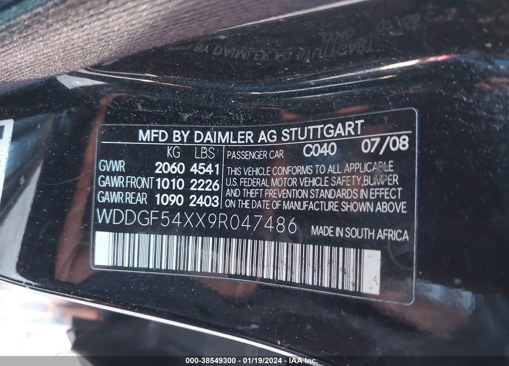 2009 MERCEDES-BENZ C 300 LUXURY/SPORT VIN: WDDGF54XX9R047486