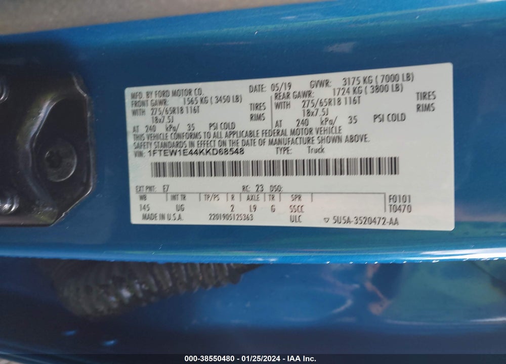 2019 FORD F-150 XLT VIN: 1FTEW1E44KKD68548