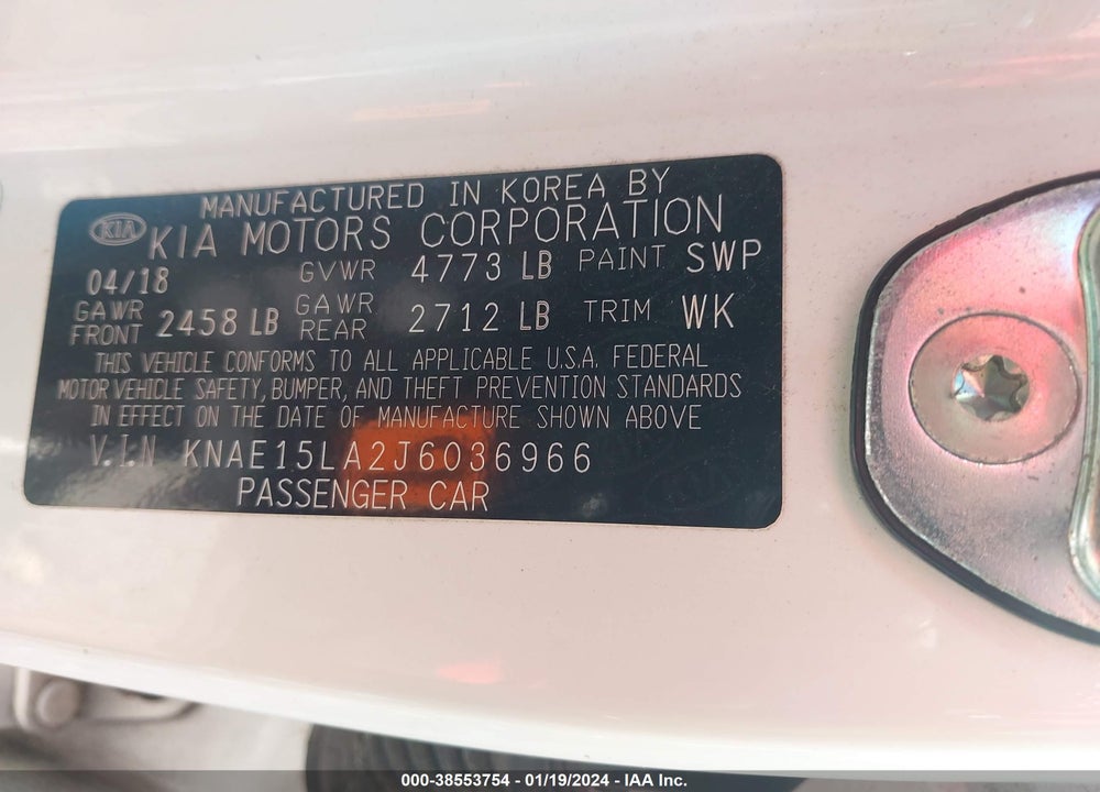 2018 KIA STINGER VIN: KNAE15LA2J6036966