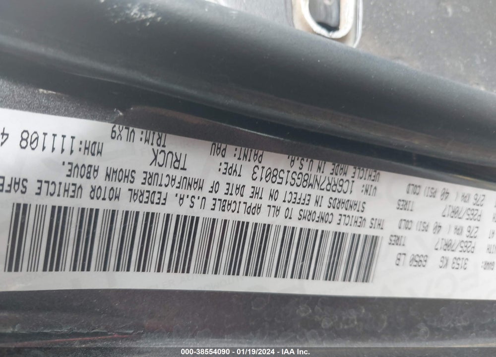 2016 RAM 1500 LAIE VIN: 1C6RR7NM8GS158013