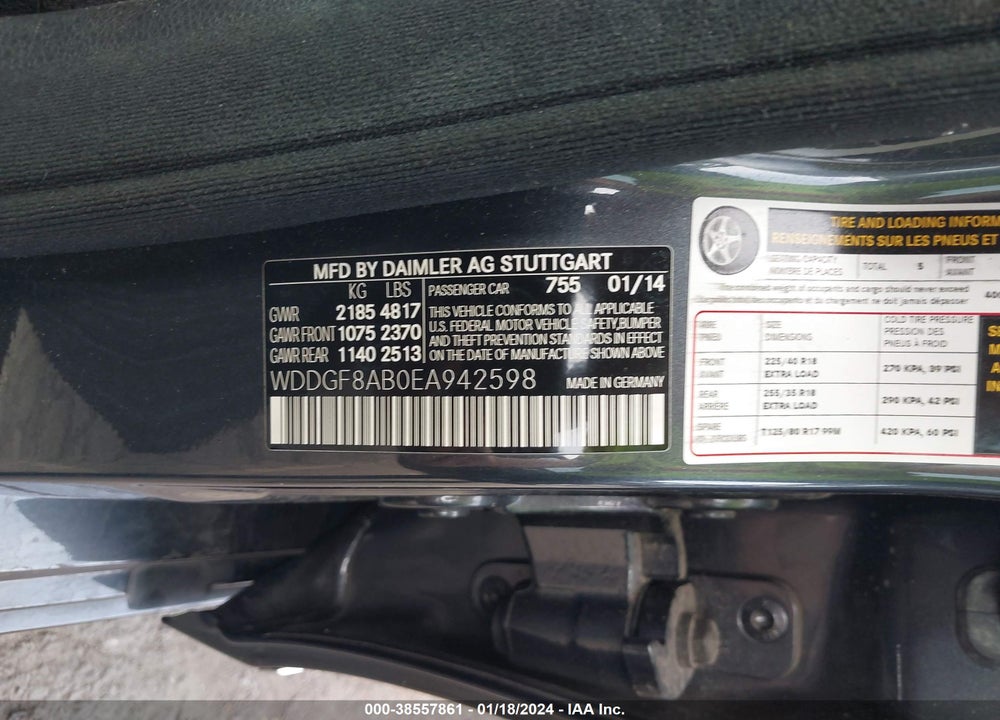2014 MERCEDES-BENZ C 300 LUXURY 4MATIC/SPORT 4MATIC VIN: WDDGF8AB0EA942598