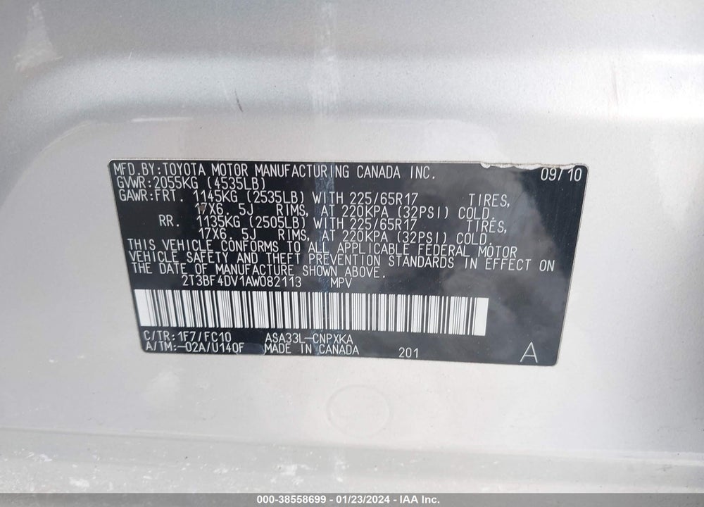 2010 TOYOTA RAV4 VIN: 2T3BF4DV1AW082113