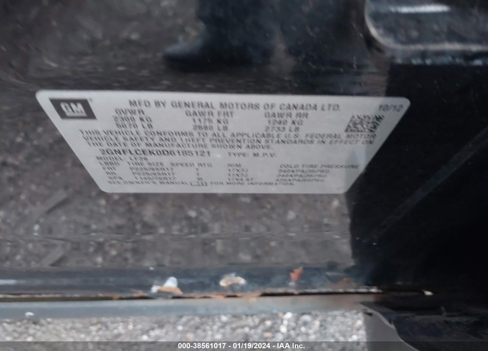 2013 CHEVROLET EQUINOX LS VIN: 2GNFLCEK0D6185121